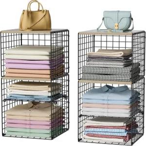 6단 옷장 정리함 및 수납 조절 가능한 칸막이와 나무 상판이 있는 선반 이중층 강화 수납함 시스템을 위한