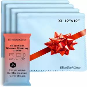엘리트 스크린 마이크로파이버 청소용 천 - 12인치 x 4팩 파란색 오버사이즈 줄무늬 없는 안경 물티슈