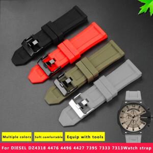 DIESEL DZ4318 4476 7395 7333 7313 방수 실리콘 시계 스트랩 블랙 그레이 레드 밴드 24mm 28mm