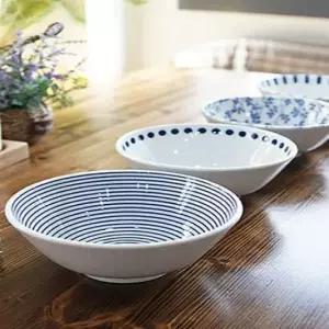 파스타접시 일본제작 도자기 블루에가와리 면기 4P세트