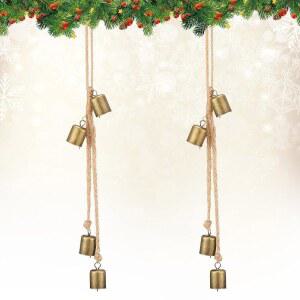 MARSUI 2피스 크리스마스 빈티지 골드 황동 벽걸이 행거(소박한 소박한 로프 마녀 걸이 트리 소 행운의 스타일) 도어 벨 황마 장식 공예