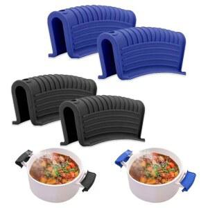 실리콘 냄비 손잡이 홀더 2쌍, 뜨거운 프라이팬 커버, 미끄럼 방지 주철 팬 손잡이, 뚜껑 더치 오븐 베이킹 시트 카세롤 조리기구