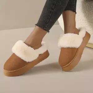 여성 겨울 방한 뒷밴딩 뮬 스웨이드 슬리퍼 기모 퍼 겨울슬리퍼 통굽슬리퍼 패션털슬리퍼
