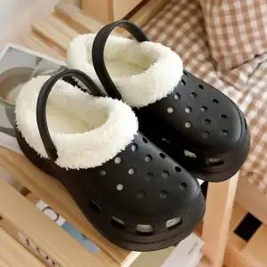 여성 2컬러 사계절 내피 탈부착 펀칭 통굽 털슬리퍼 여자슬리퍼 겨울슬리퍼 기모슬리퍼