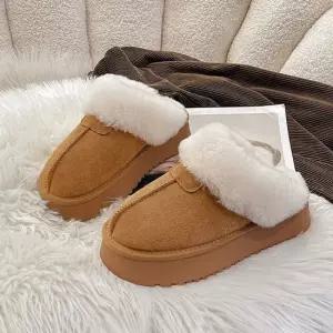 여성 기모 따뜻한 퍼 안감 슬리퍼 뮬 뽀송 통굽 겨울 겨울털신슬리퍼 패션방한화