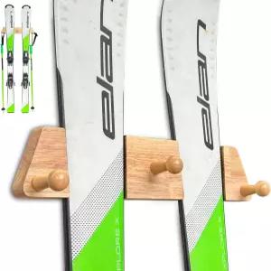 3 우드 후크가 있는 투이오폴리 스키 랙 - 미니멀리스트 오크우드 스타일 스노보드 벽걸이 수납장 손상