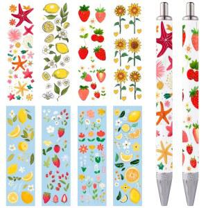 카바케 UV DTF 펜 랩 액자 사진 및 방수, - 장난스러운 과일 컵, 캐주얼하고 효과, 펜, 40가지 스티커, 장식용 스타일, 꽃 3D 색상의 다양한