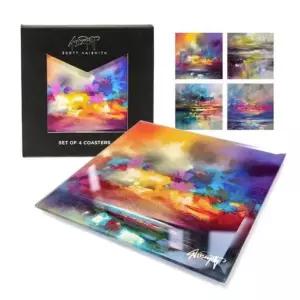 스콧 네이스미스 유리 아트 코스터 4개 세트컵받침 티코스터 받침대 다용도 텀블러 잔받침 받침 머그대 주