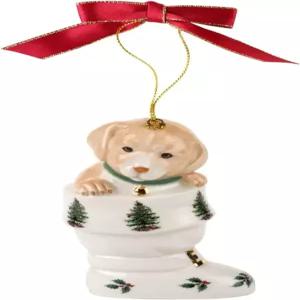 부츠 장식을 한 스포이드 크리스마스 트리 강아지 트리를 위한 홀리데이 보블 빨간 리본이 달린 토기 걸이