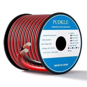 PUDKLE 18 게이지 /18 AWG 구리 클래드 알루미늄 2 도체 레드 블랙 전기선 100FT, 유연한 PVC 절연 저전압 12V / 24V DC 자동차용 케이블, 스피커, 서브우퍼, LED 스트립, RC