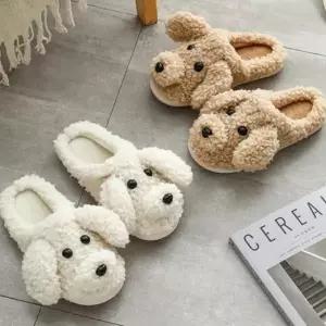 강아지 털 실내화 겨울 여성용 실내 슬리퍼 사무실 거실화