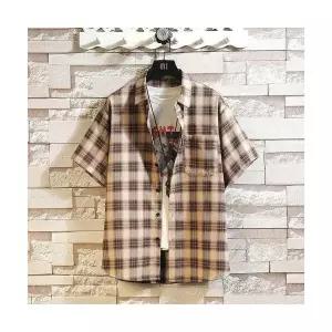 코아픽샵 남자 여름 캐주얼 빈티지 트렌디 키작남 셔츠 반팔 빅사이즈 체크 꾹1