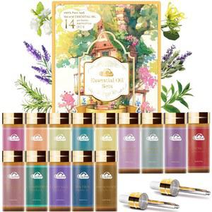 향기 에센셜 오일 세트 - 14개, 피부용 아로마테라피 오일, 디퓨저, 홈케어, 가습기 세탁, 양초 만들기 티트리, 샌달우드, 라벤더, 바닐라, 유칼립투스 등 (5mL)