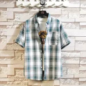 EAMT 체크 반팔 셔츠 빅사이즈 상의 남자 여름 빈티지 캐주얼 YJ1