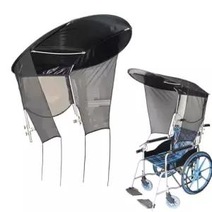 전동 휠체어 유니버설 우산 캐노피 차양 조절 가능한 선쉐이드 레인 커버 측면 거즈 통기성 블랙 방수 면