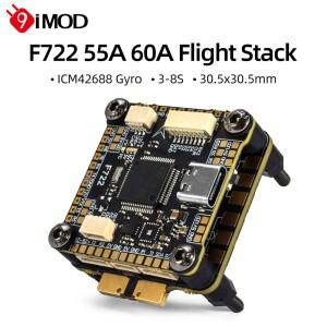 9IMOD F722 플라이트 스택 F722 비행 컨트롤 55A/60A ESC 3-6S 리포 30.5x30.5mm ICM42688 자이로 탑재 FPV