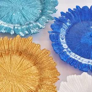 호환  1개 33cm 화려한 유리 접시 웨딩용 불규칙 골든 썬 플레이스매트 접시 대형 유럽 스타일 장식 트레이