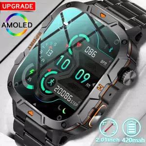 호환  2025년 신형 군용 GPS 스마트 팔찌 남성용 LED 플래시 라이트 블루투스 통화 3ATM 방수 아웃도어 스