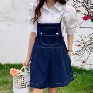 루즈핏 G126652_걸리쉬 데님멜빵 포켓원피스