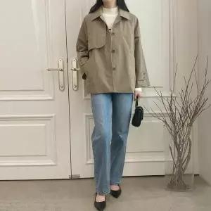 [하프클럽/옷자락]여성 클래식 코튼 나일론 숏 사파리 트렌치코트