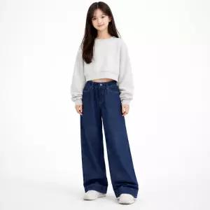 주니어 키즈 여아 남아 진청 일자 와이드 데님 청바지
