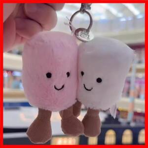 #새로운 재미있는 두 개의 마시멜로 키체인 솜사탕 색상 귀여운 부드러운 투톤 가방 펜던트 액세서리 인형