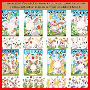 8/16 시트 얼굴을 만들어라 토끼 퍼즐 스티커 귀여운 부활절 어린이 DIY 직소 게임 데칼 재미있는 조립 교