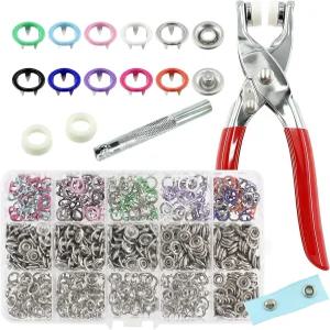 200세트 스냅 버튼 패스너 키트 중공 스틸 프롱 DIY 공예 의류 모자 가방 재봉용 펜치 프레스 도구가 있는