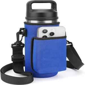 예티 램블러 병 18온스 욘더 600ml/20온스 물병 슬링백 홀더 휴대폰 포켓이 있는 어깨 스트랩(파란색)과