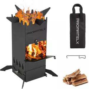 프로마텔엑스 휴대용 로켓 스토브 우드 버닝 및 배낭형 방풍 디자인과 캐리백 뒷마당 야외 요리에 완벽한