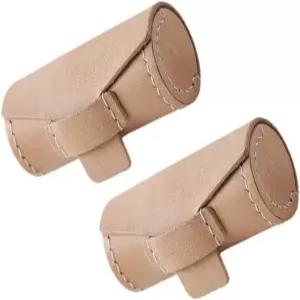 스탬프 보관 정리함 2개 세트 PU 소재 씰 상자 원형 스탬퍼 케이스 컨테이너 베이지