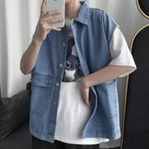 남자 남성 오버핏 봄조끼 간절기 청 데님 조끼 베스트