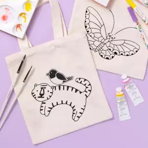 [문구티쳐] 민화샵 미니 에코백 (무도안/도안) 8종 패브릭 가방 광목가방 나만의 에코백 만들기 DIY 까치와호랑이 K-컬쳐 