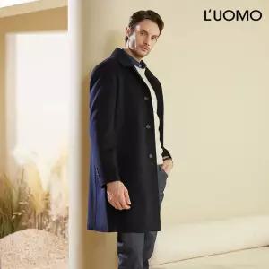[워모] 워모 남성 울 캐시미어 블렌딩 퀼티드 트리밍 코트 네이비
