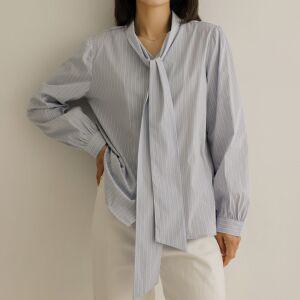 [66-110] 테고 스트라이프 코튼 타이 블라우스