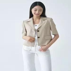 [지센]린넨 투버튼 배색스티치 반팔 자켓 LFJKO403_LB