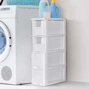 슬림 수납장 다용도 욕실 화이트 틈새 수납장 낮은 거실 좁은 빨래건조기 플라스틱 선반장 이동식 세탁실