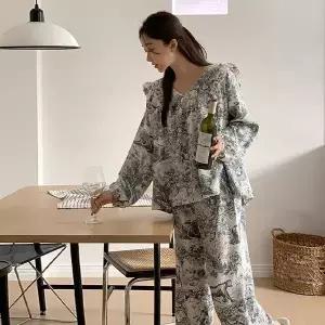 [미나그램] 우먼 긴팔+긴바지 나염 파자마 잠옷세트