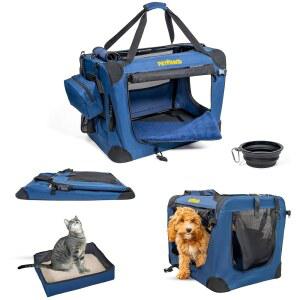 여행용 쓰레기통 및 접이식 그릇이 있는 펫포즈 소프트 펫 캐리어 & 반려견 - 자동차, 수의사 방문, 가정 대형 고양이 소형 상자