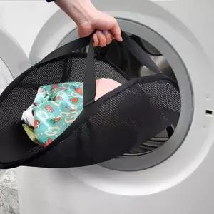 블랙 메쉬 빨래 옮김 바구니 접이식 세탁기 건조기 선반 이동식 주머니 보관함