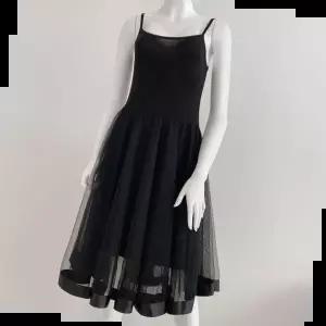 발레리나룩 더블레이어 슬립 망사원피스 블랙