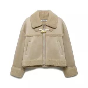 나이스클랍 페이크 레더 배색 토글 포인트 무스탕 A254PWMB04