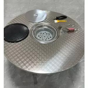 고기집 테이블 숯불 접이식 원형탁자 깡통 스텐 그릴 고깃집테이블 드럼통 불판 화로