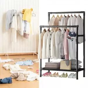 스탠드 더블 행거 조립식 2단 옷방 드레스룸 수납 옷장