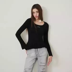 [에고이스트](센텀시티점)[BL] 언밸런스 러플 스퀘어넥 니트탑(ES2OKL03)