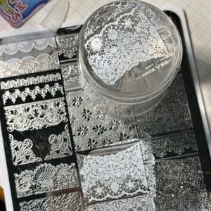 네일아트스탬프 조각 네일 강판 블랙 화이트 레이스 디자인 보헤미안 스타일 스탬핑 플레이트 원형 웨이브 도트 눈송이 패턴