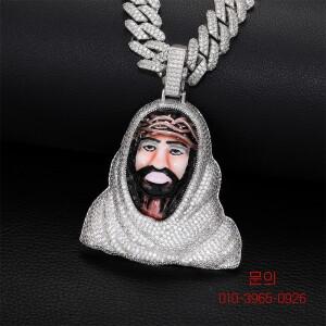 안지틸람 에나멜 예수 아이스 아웃 펜던트 목걸이 여성 남성용 롱 링크 로프 체인 황동 지르콘 힙합 주얼리