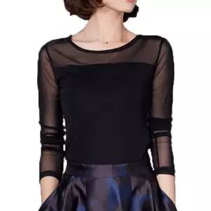 댄스복 상의 망사 사교댄스 의상 라인댄스 긴팔 슬림 시스루 연습복 메쉬 줌바
