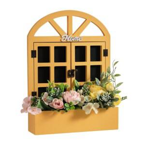 빈티지 창문 인테리어 모형 엔틱 소품 창 장식 소형 벽걸이 프레임 북유럽 선반 꽃포함 베이지화이트 벽장식