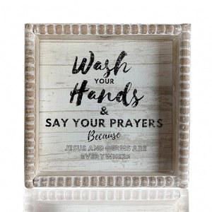 보호 농가 나무 액자 욕실 장식 표지판, 재미있는 화장실 명판 작은 귀여운 규칙 선반 (손 씻기)